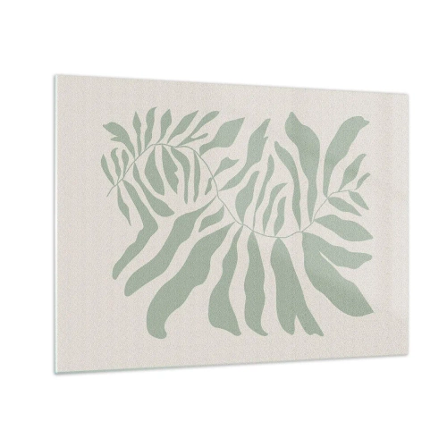 Üveg kép - Egy smaragdzöld ág organikus formákkal világos háttér előtt - 70x50cm - Smaragdzöld ág - Modern fali dekoráció nappalihoz és hálószobához ARTTOR