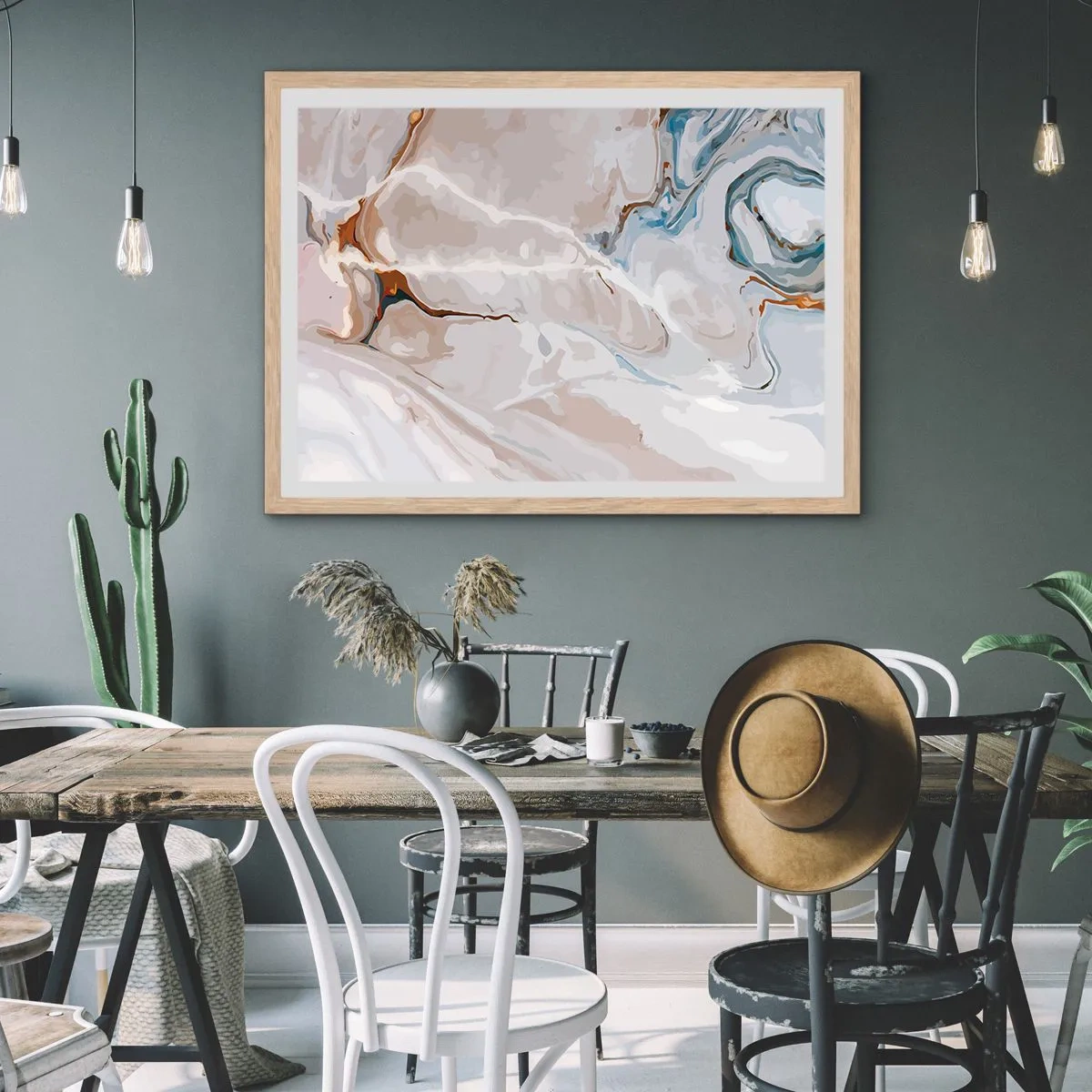 Poszter világos tölgy keretben - Kék kanyarog a fehér alatt - 100x70 cm