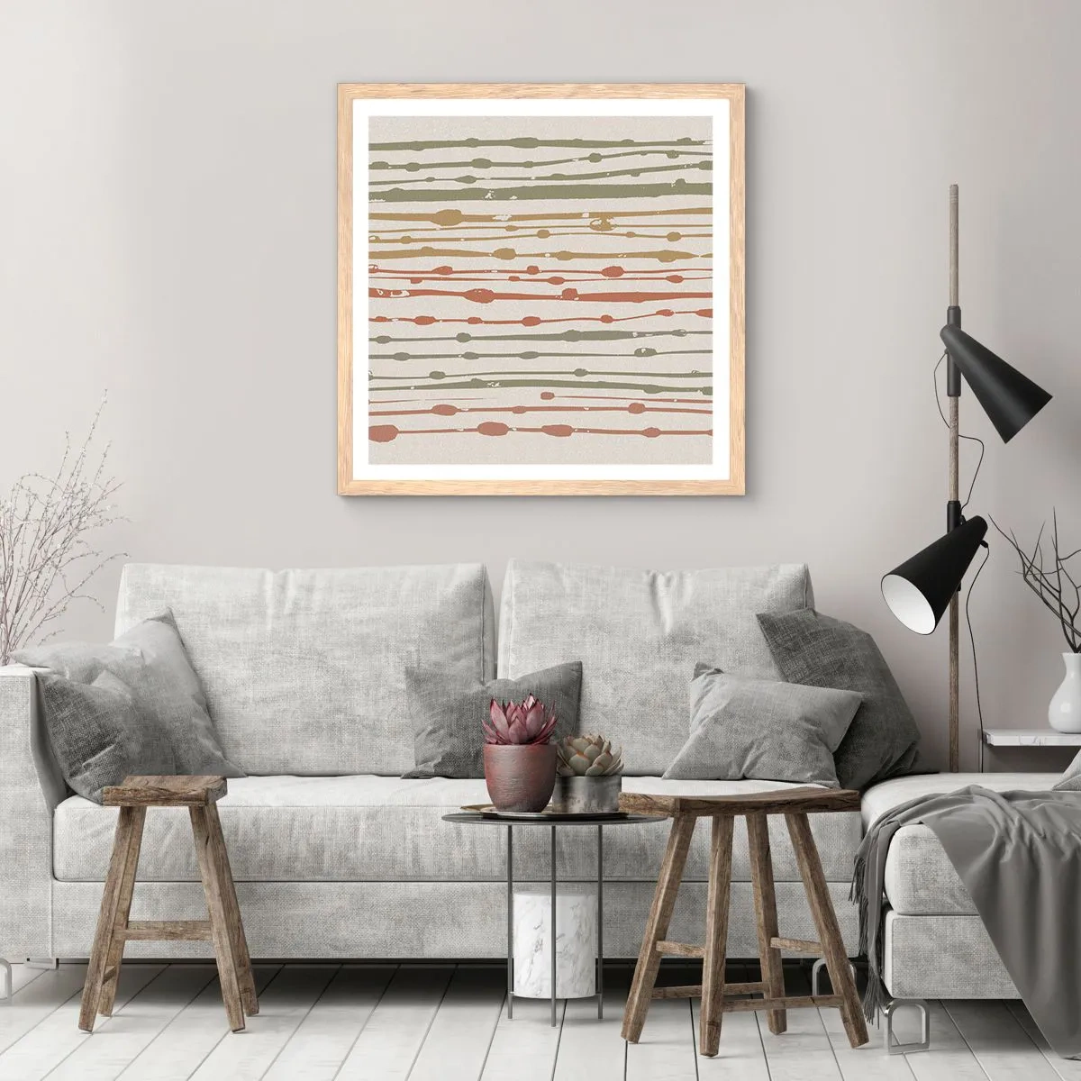 Poszter világos tölgy keretben - Zenei színjegyzetelés - 40x40 cm