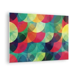 Üveg kép - Színes, egymást átfedő félkörök intenzív színpalettában - 70x50cm - Felszívárványság - Modern fali dekoráció nappalihoz és hálószobához ARTTOR