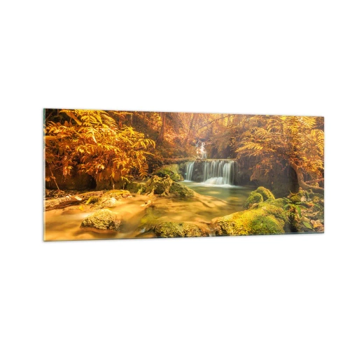 Üveg kép - Erdei vízesés aranyban - 100x40 cm