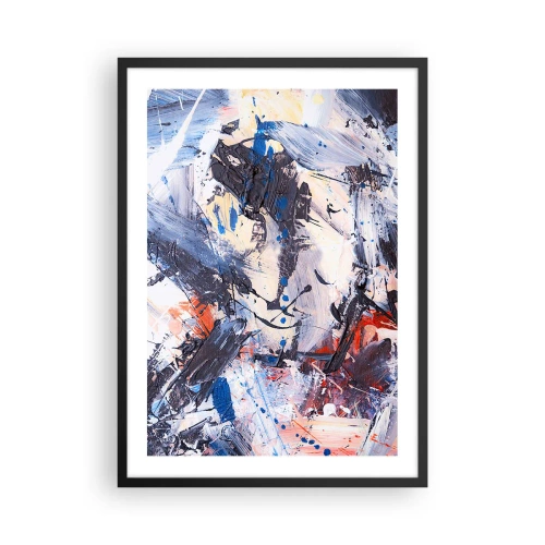Poszter fehér keretben - Absztrakt kompozíció kék és narancs árnyalatokban - 50x70cm - Őrült absztrakt tánc - Modern fali dekoráció nappalihoz és hálószobához ARTTOR