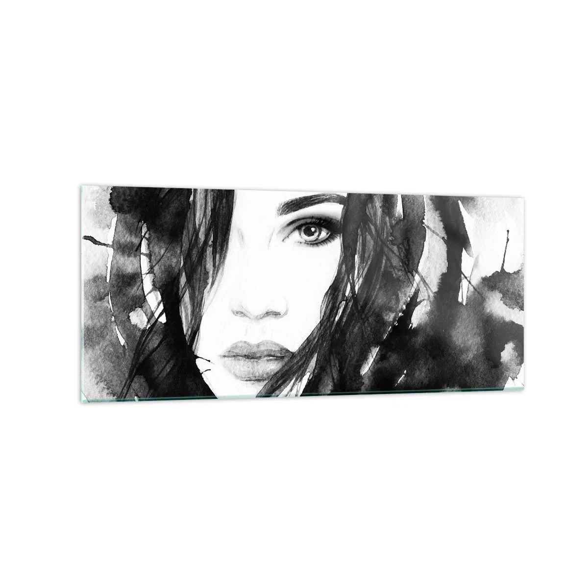 Üveg kép - Fekete-fehér hölgy portréja - 120x50 cm