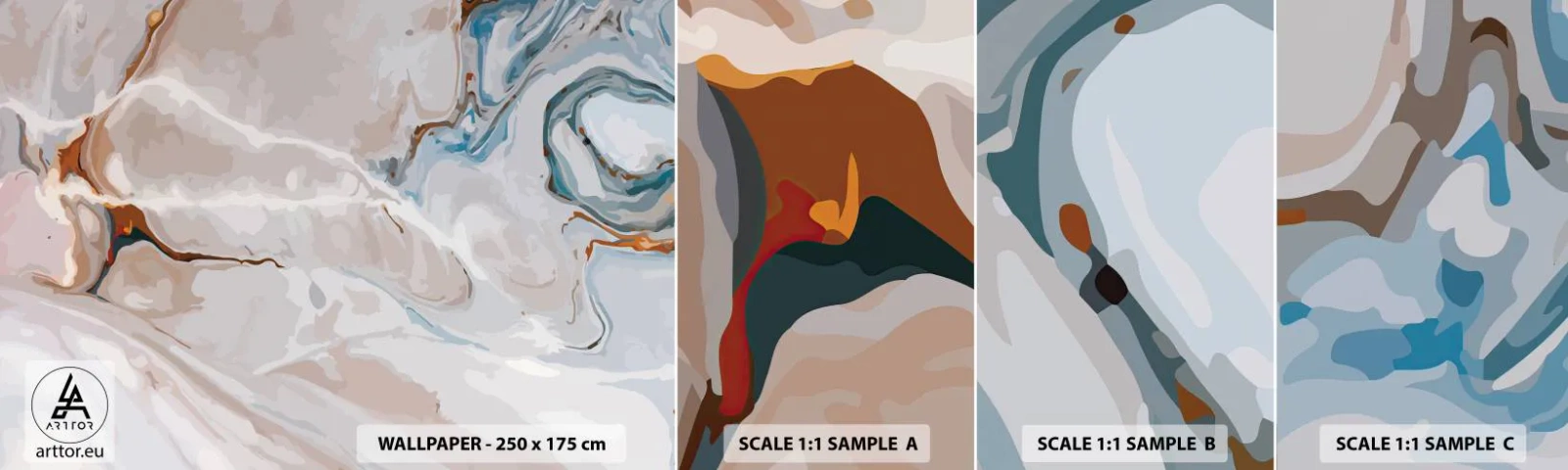 Fotótapéta Minta Öntapadós Deluxe Sticker - Kék kanyarog a fehér alatt - Absztrakció, Darab, Modern minta - 100x30 cm