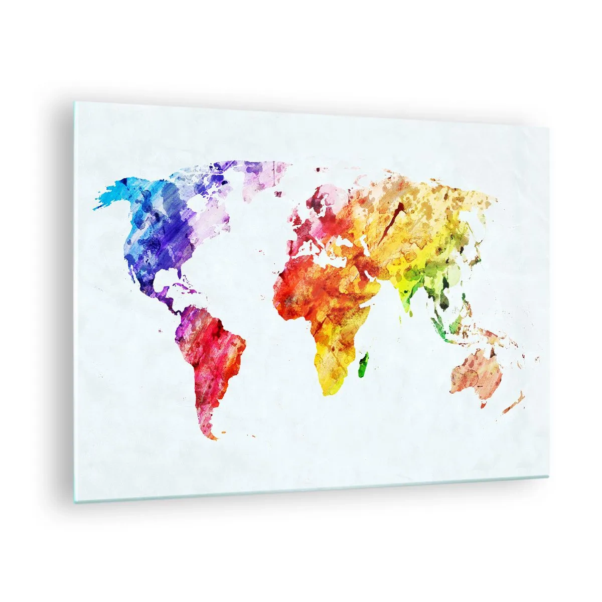 Üveg kép - Akvarell világtérkép élénk színekkel - 70x50cm - A világ minden színe - Modern fali dekoráció nappalihoz és hálószobához ARTTOR