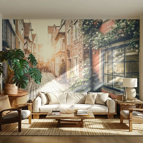 Fotótapéta Premium Sand - Rózsa sikátor rózsaszín fényben - Város, Hollandia, Építészet - 250x175 cm