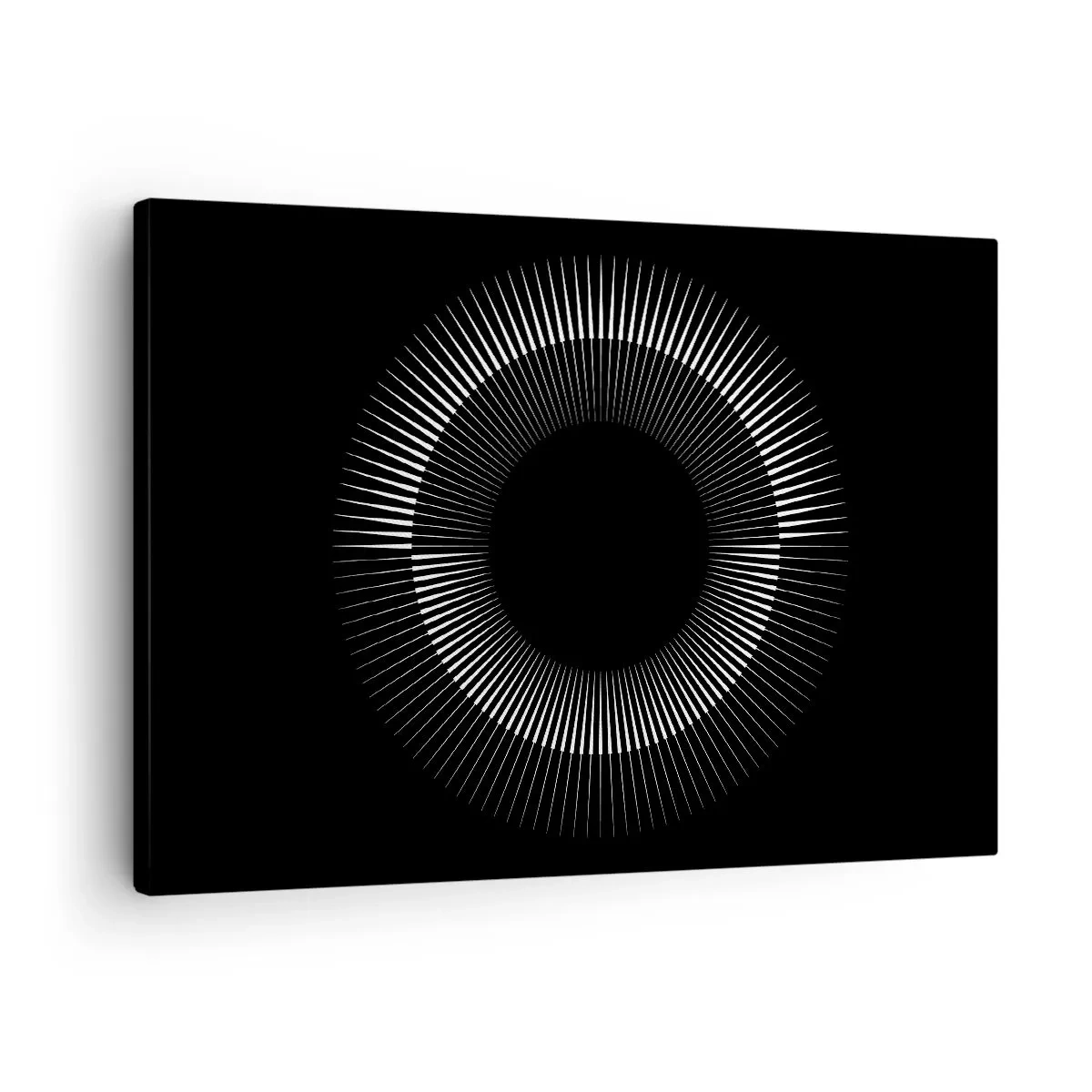 Vászonkép - Grafikus kör fekete-fehér sugarakkal - 70x50cm - Fekete Nap - Modern fali dekoráció nappalihoz és hálószobához ARTTOR