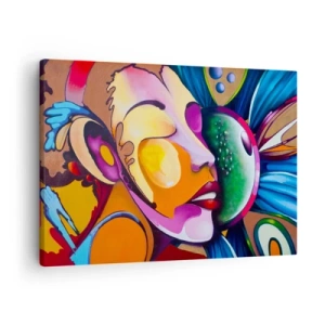 Vászonkép - Színes absztrakció arcmotívummal dinamikus kompozícióban - 70x50cm - Megérinteni színnel - Modern fali dekoráció nappalihoz és hálószobához ARTTOR