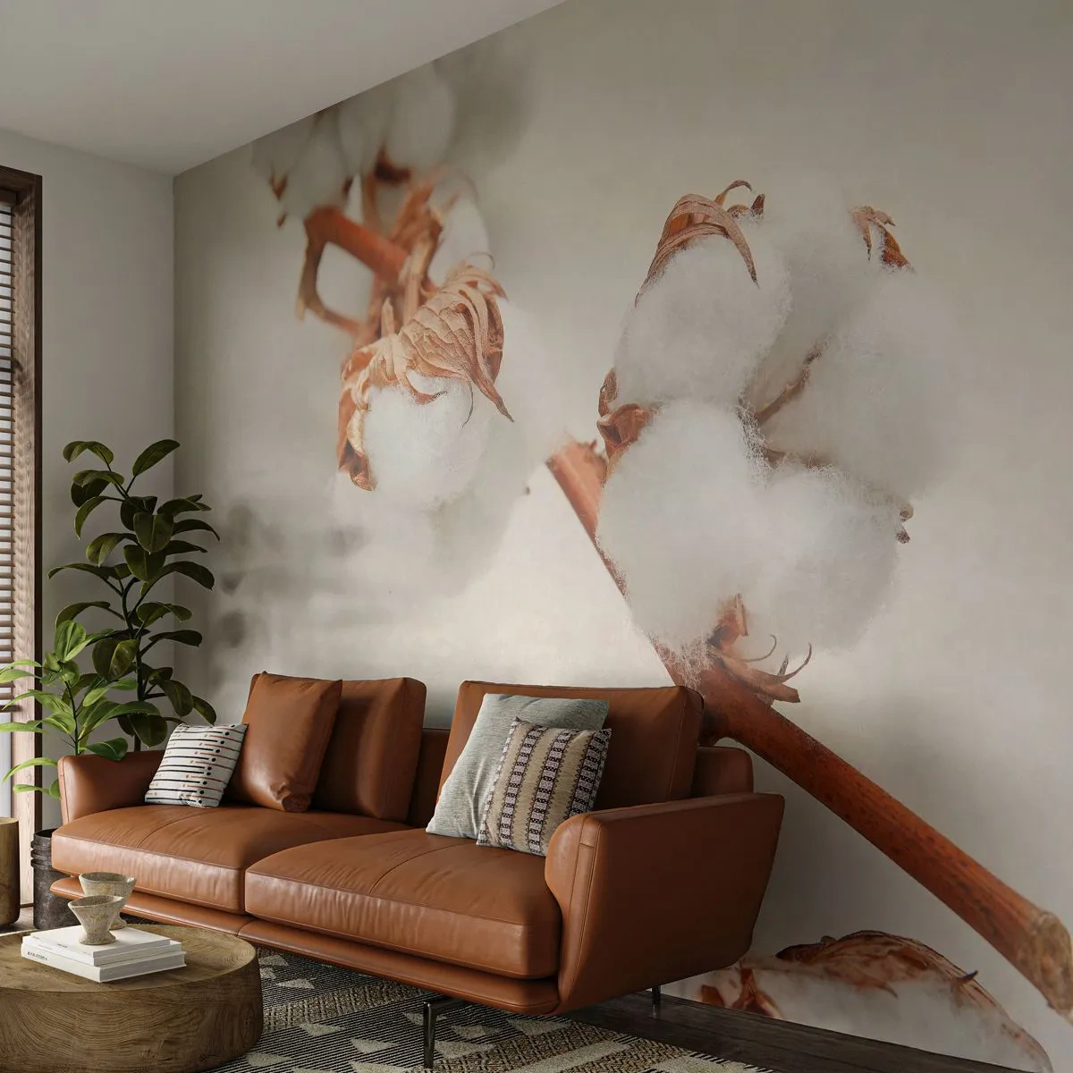 Fotótapéta Premium Sand - Csak ölelkezni - Pamut Virág, Virág, Cotton Twig - 350x256 cm