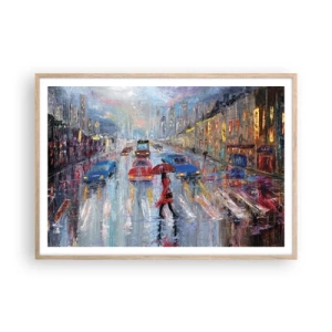 Poszter világos tölgy keretben - Esős ​​délután a városban - 100x70 cm