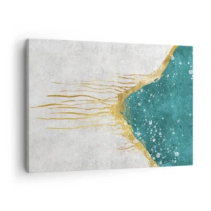 Vászonkép - Absztrakt kompozíció arany és türkiz árnyalatokban - 70x50cm - Aranyló dagály - Modern fali dekoráció nappalihoz és hálószobához ARTTOR