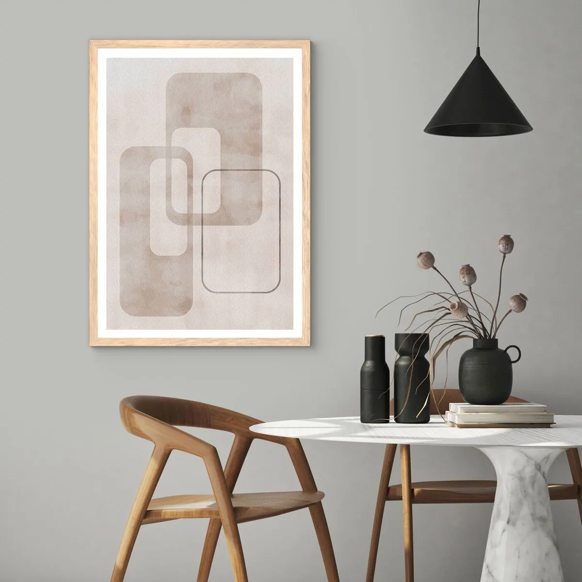 Poszter világos tölgy keretben - Geometrikus fúga - 50x70 cm