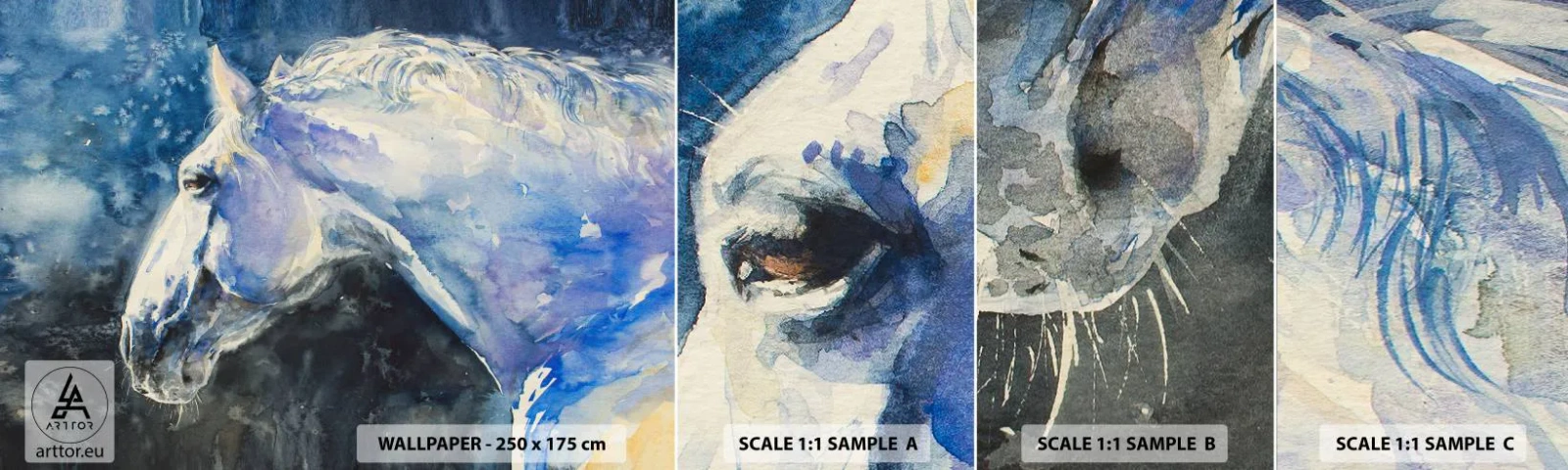 Fotótapéta Minta Standard Eco - Portré kék fényben - Ló, Festmény, Állatok - 100x30 cm