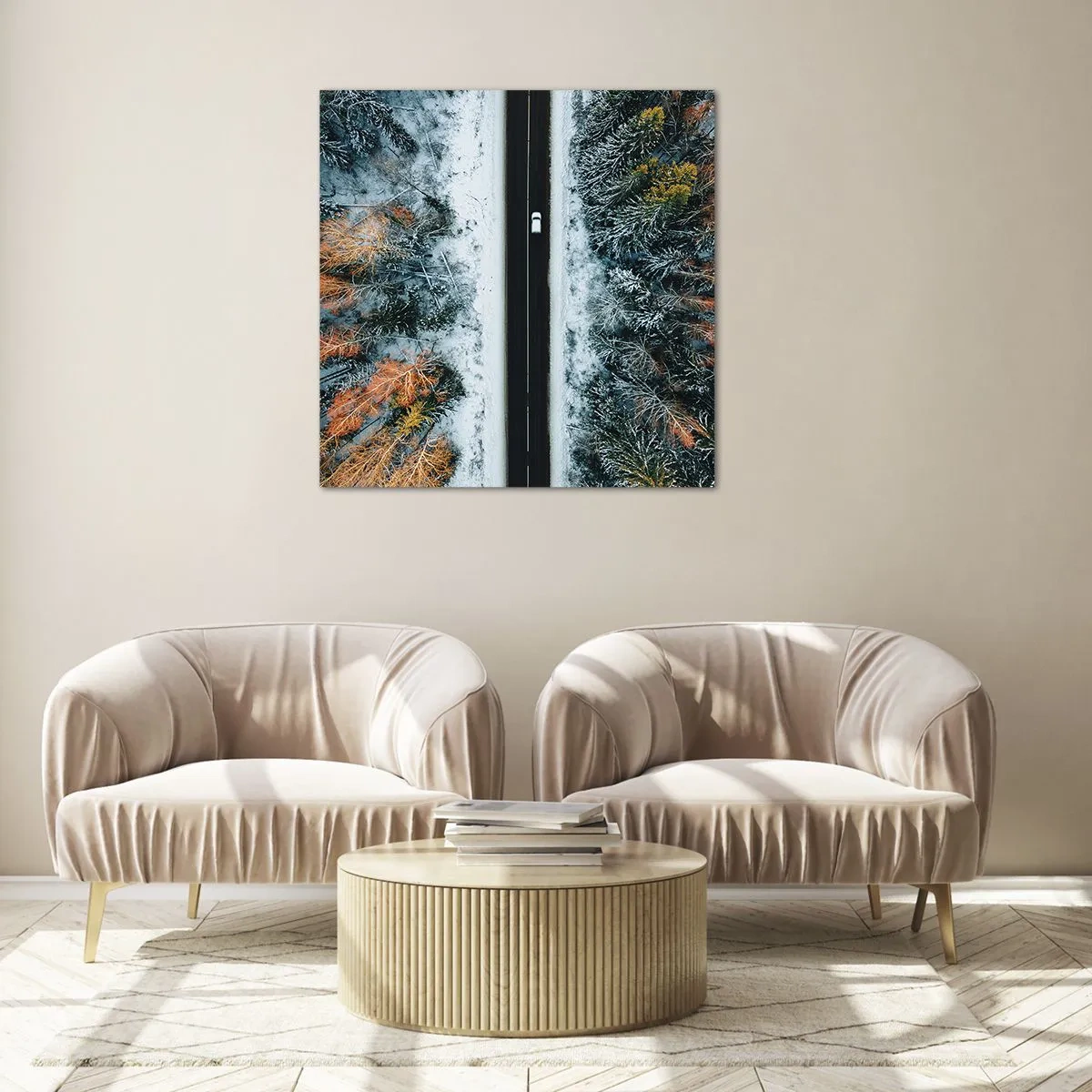 Üveg kép - Átvágni a téli erdőn - 30x30 cm