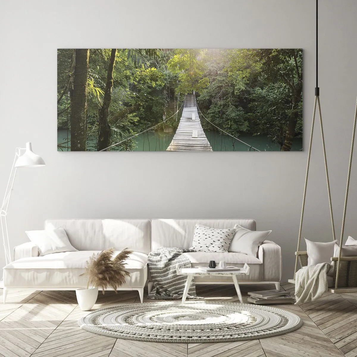Üveg kép - Az azúrkék vízen át az azúrkék erdőbe - 120x50 cm
