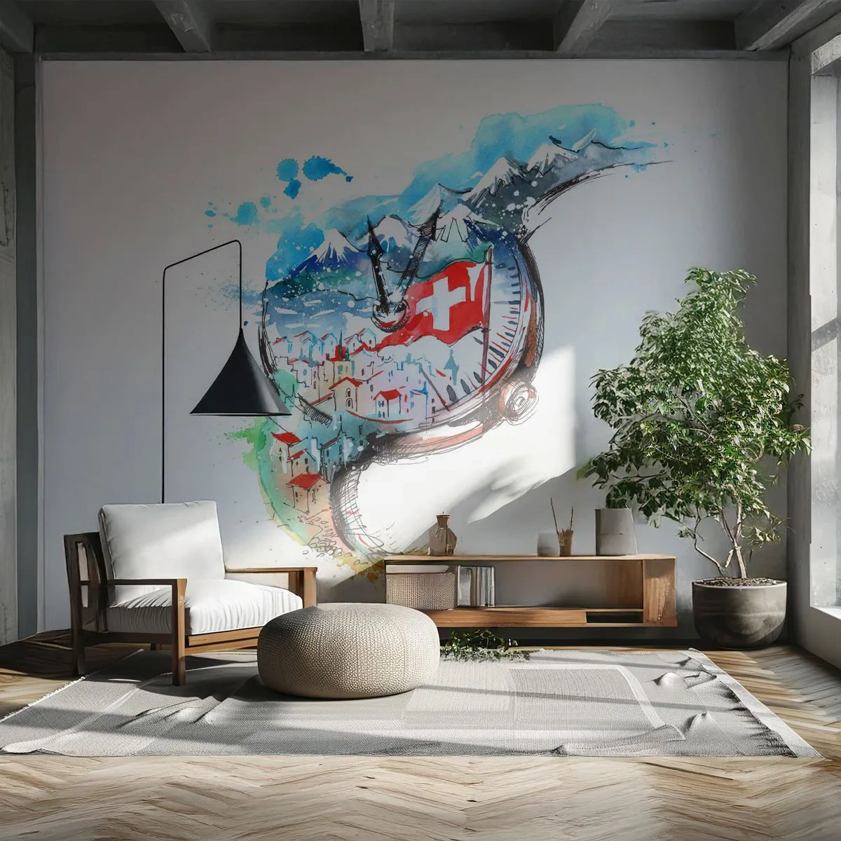 Fotótapéta Premium Canvas - Svájci szellemiség - Absztrakció, Svájci óra, Alpok - 200x140 cm