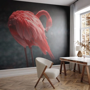 Fotótapéta Premium Sand - A természet karmazsinvörös verse - Flamingó, Madár, Természet - 200x140 cm