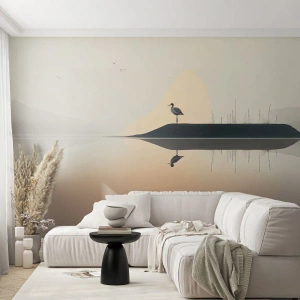 Fotótapéta Premium Sand - Ember a tavon - Madár, Tájkép, Minimalizmus - 300x210 cm