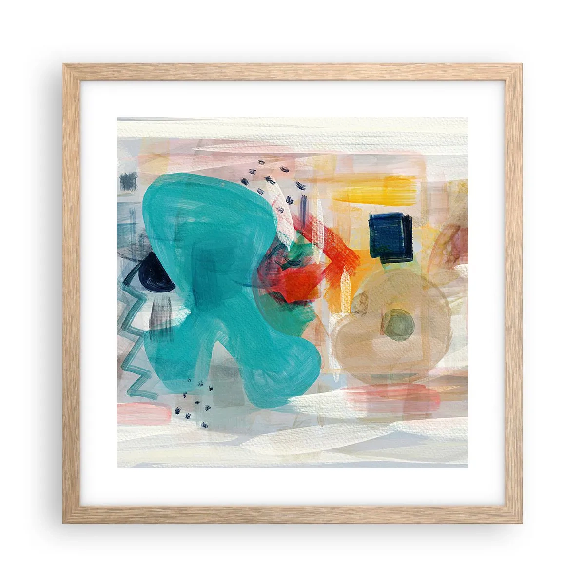 Poszter világos tölgy keretben - Színes játék - 40x40 cm