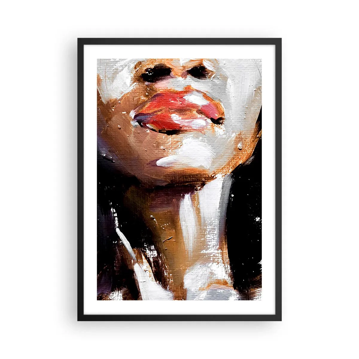 Poszter fehér keretben - Egy vörös ajkakú nő absztrakt portréja - 50x70cm - Büszkeség előítélet nélkül - Modern fali dekoráció nappalihoz és hálószobához ARTTOR