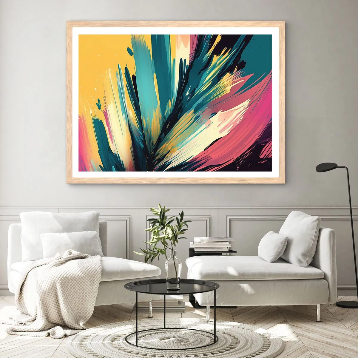 Poszter világos tölgy keretben - Kompozíció - az öröm robbanása - 100x70 cm