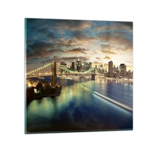 Üveg kép - Fényes este Manhattan felett - 40x40 cm