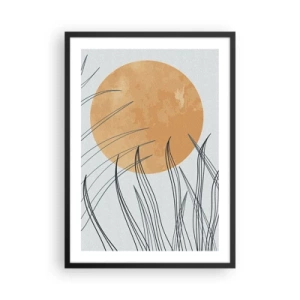 Poszter fehér keretben - Minimalista kompozíció holddal és fűvel - 50x70cm - Mindig a nap felé - Modern fali dekoráció nappalihoz és hálószobához ARTTOR
