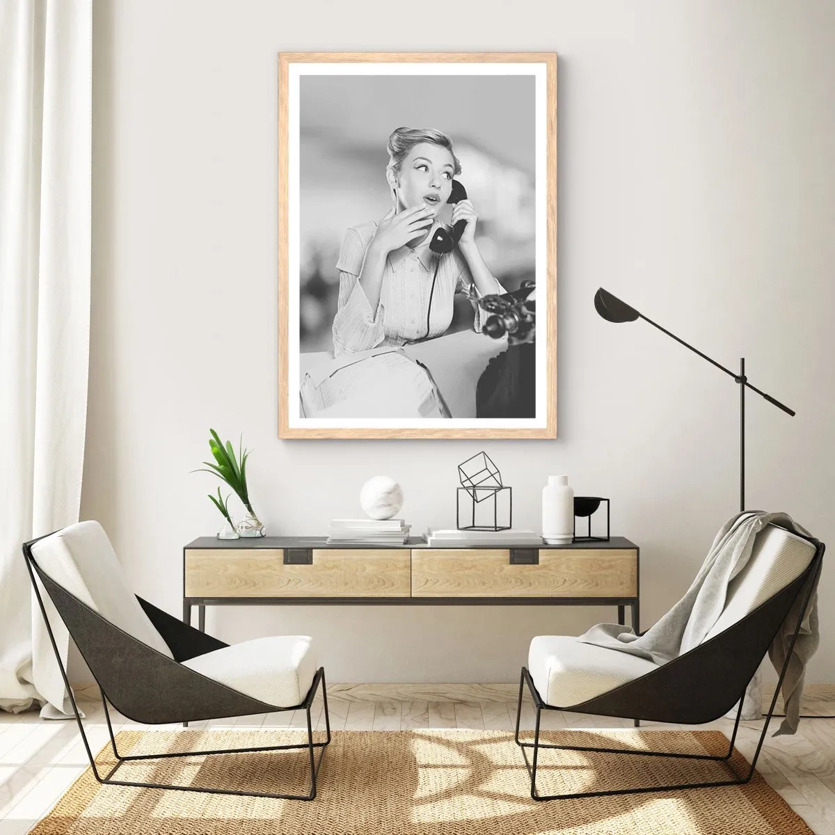 Poszter világos tölgy keretben - Hello, itt az 50-es évek. - 30x40 cm