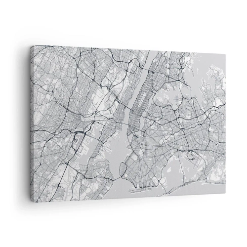 Vászonkép - Várostérkép minimalista stílusban, szürke alapon - 70x50cm - Metropolisz anatómiája - Modern fali dekoráció nappalihoz és hálószobához ARTTOR