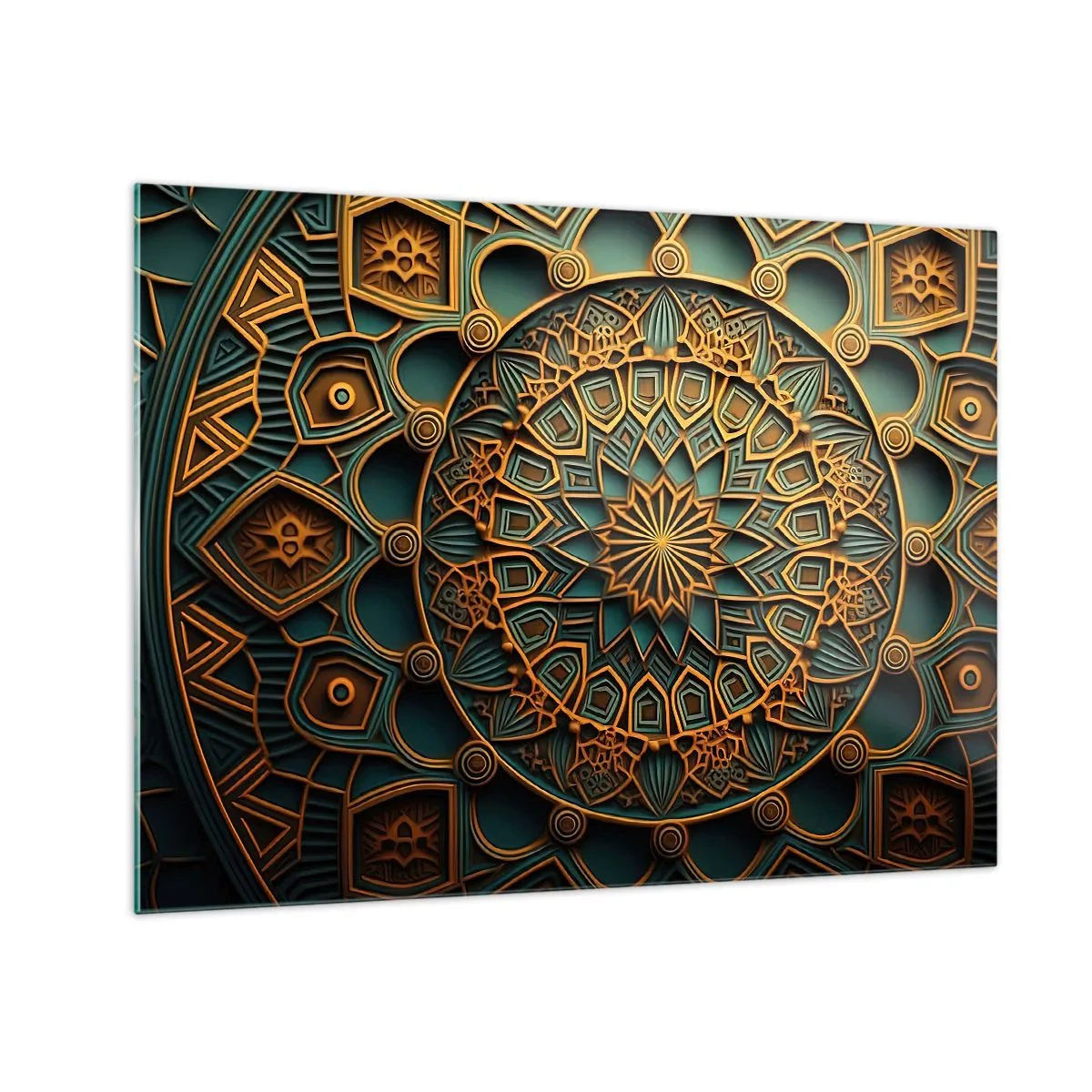 Üveg kép - Arany és türkiz dísz arab mozaik stílusban - 70x50cm - Egy arab éghajlaton - Modern fali dekoráció nappalihoz és hálószobához ARTTOR