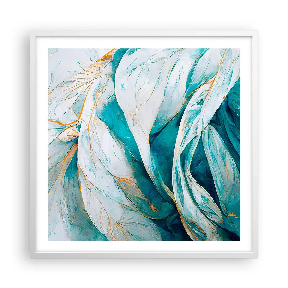 Poszter fekete keretben - Kék absztrakció arany motívummal - 60x60 cm