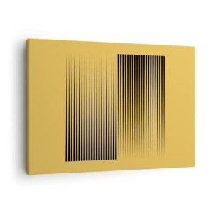 Vászonkép - Függőleges fekete vonalak sárga háttéren - 70x50cm - Az ellentétek négyzete - Modern fali dekoráció nappalihoz és hálószobához ARTTOR