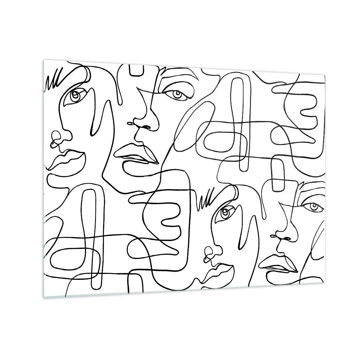 Üveg kép - Fekete-fehér vonalas arcgrafikák - 70x50cm - Összegabalyodott érzelmekben - Modern fali dekoráció nappalihoz és hálószobához ARTTOR
