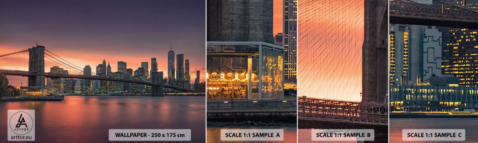 Fotótapéta Minta Öntapadós Deluxe Sticker - Lila csendbe merülve - New York, Város, Brooklyn híd - 100x30 cm