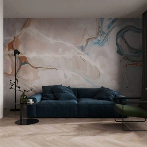 Fotótapéta Premium Canvas - Kék kanyarog a fehér alatt - Absztrakció, Darab, Modern minta - 300x210 cm