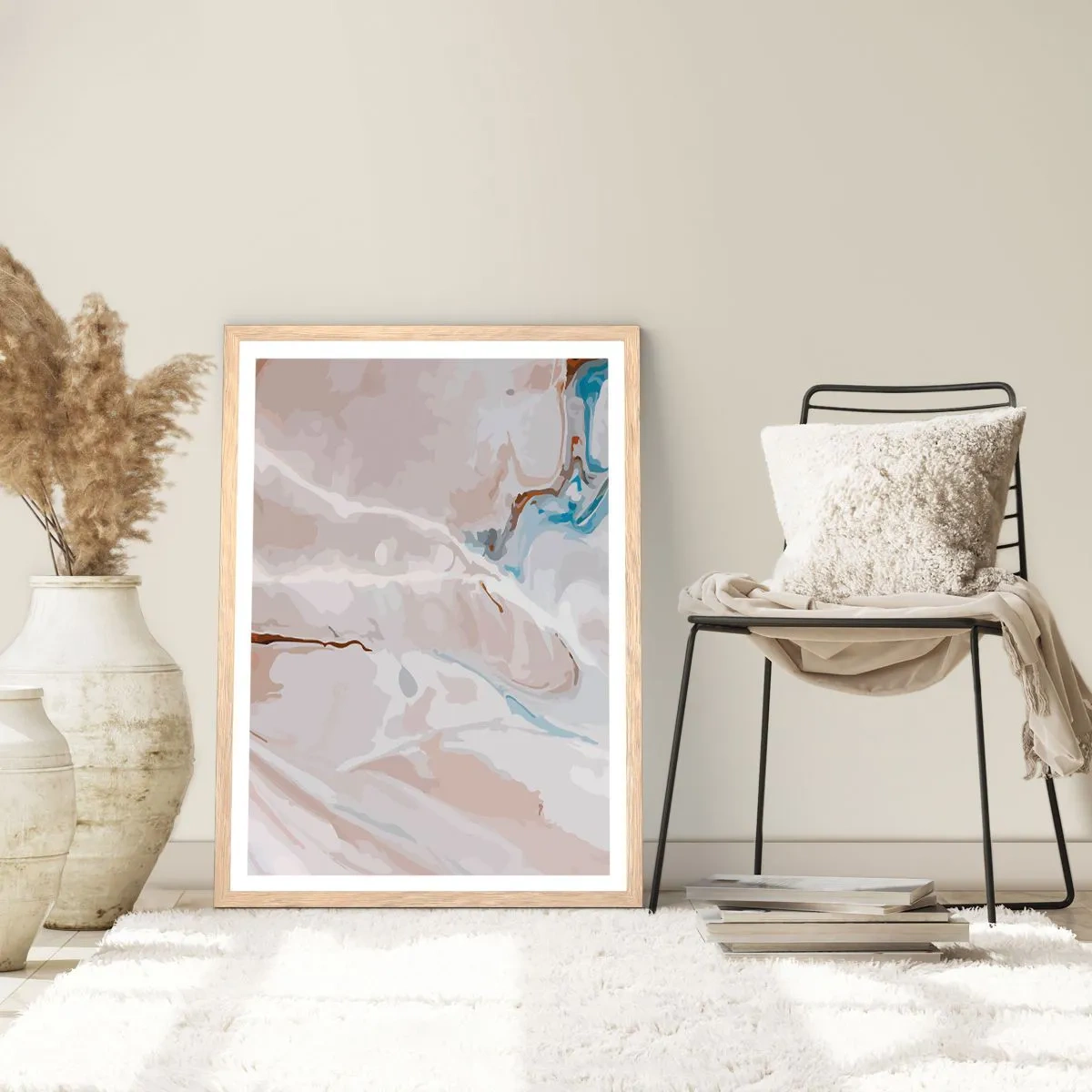 Poszter világos tölgy keretben - Kék kanyarog a fehér alatt - 70x100 cm