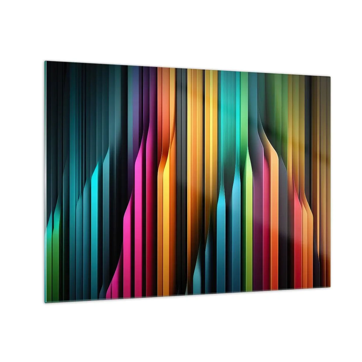 Üveg kép - Többszínű függőleges csíkok, amelyek a fényt és a mozgást idézik - 70x50cm - Fényorgonák - Modern fali dekoráció nappalihoz és hálószobához ARTTOR