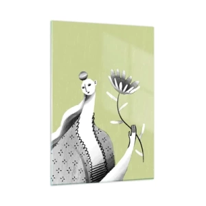 Üveg kép - Modernista portré - virágot tartva - 50x70 cm