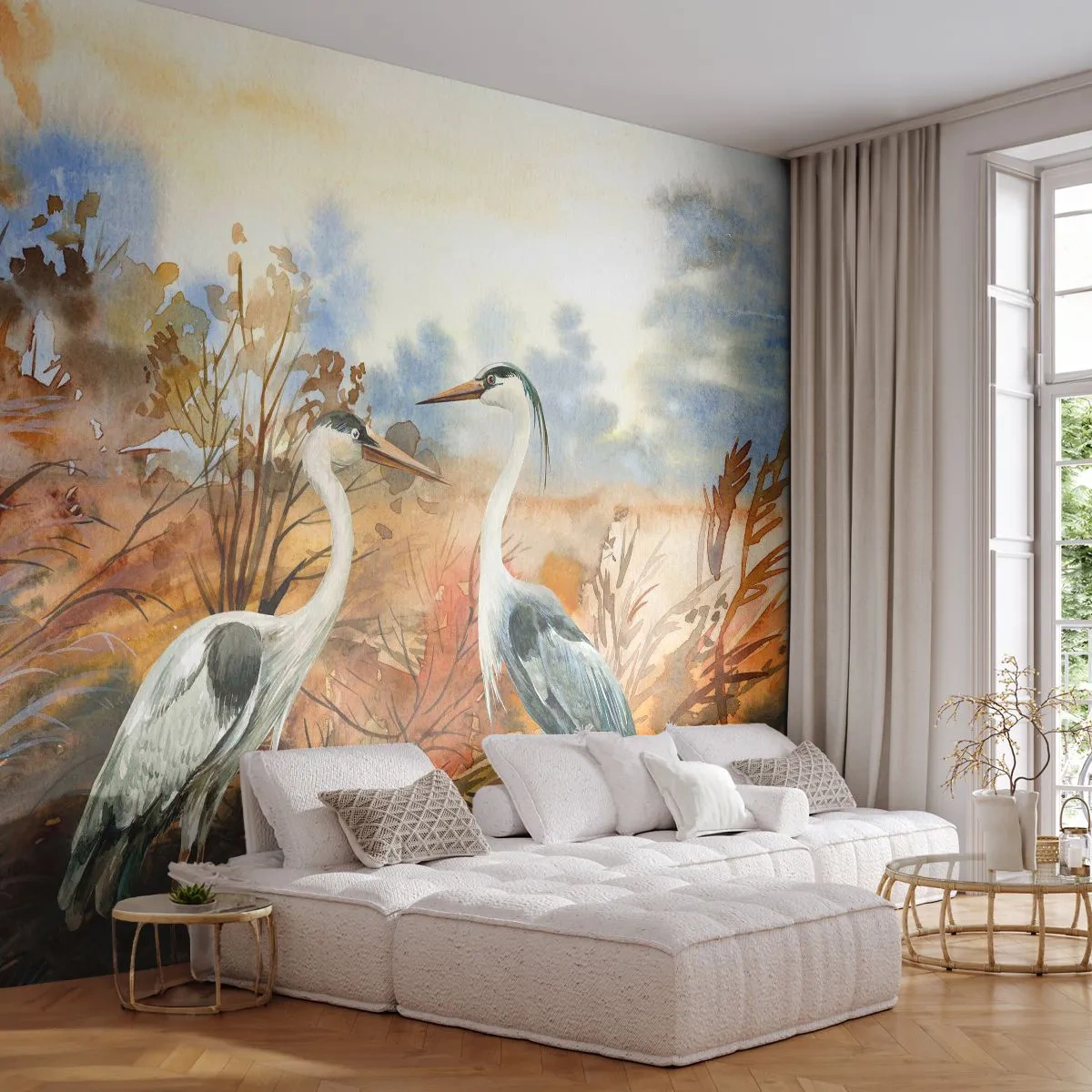 Fotótapéta Premium Sand - Hová ősszel? - Daru, Madarak, Természet - 100x70 cm
