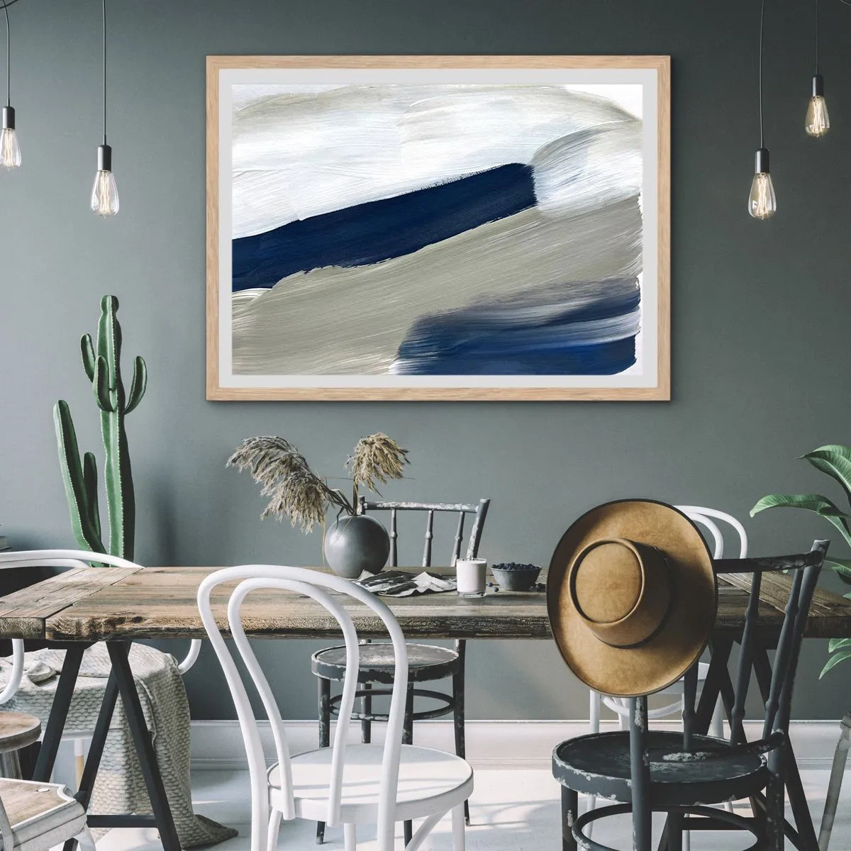 Poszter világos tölgy keretben - Találkozás a fehérrel - 100x70 cm