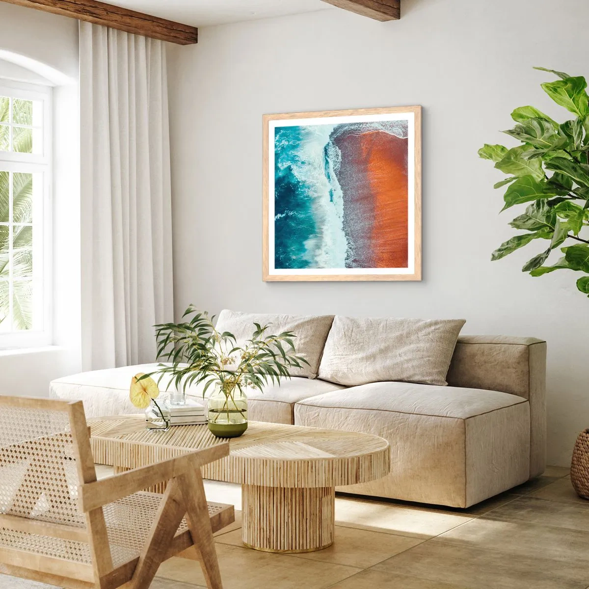 Poszter világos tölgy keretben - Az óceán érintése - 40x40 cm