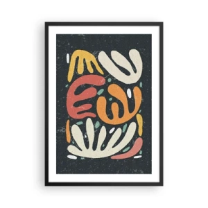 Poszter fehér keretben - Színes organikus formák sötét háttér előtt - 50x70cm - Kompozíció - mindjárt elkaplak - Modern fali dekoráció nappalihoz és hálószobához ARTTOR