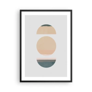 Poszter fehér keretben - Geometrikus körök visszafogott pasztellszínekben - 50x70cm - Kerékről kerékre - Modern fali dekoráció nappalihoz és hálószobához ARTTOR