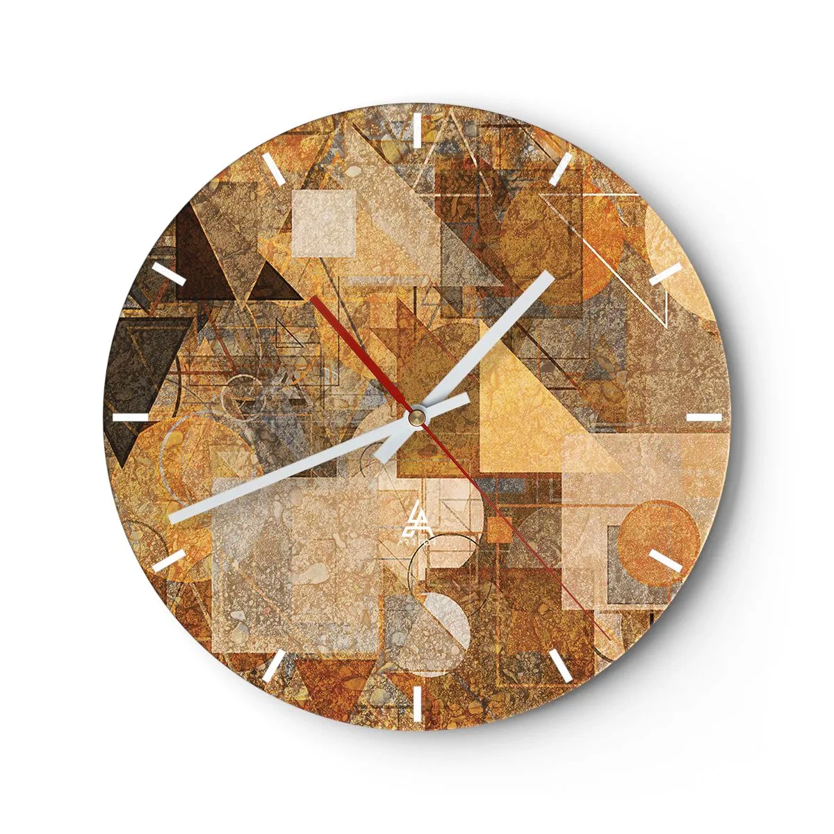 Falióra, Óra - Geometrikus absztrakció arany és barna árnyalatokban - 30x30cm - Kubikus bronz tanulmánya - Modern fali dekoráció nappalihoz, konyhához és hálószobához ARTTOR