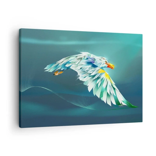 Vászonkép - Absztrakt sas repülés közben a türkizkék égbolton - 70x50cm - A repülésed ereje mint a sasé - Modern fali dekoráció nappalihoz és hálószobához ARTTOR