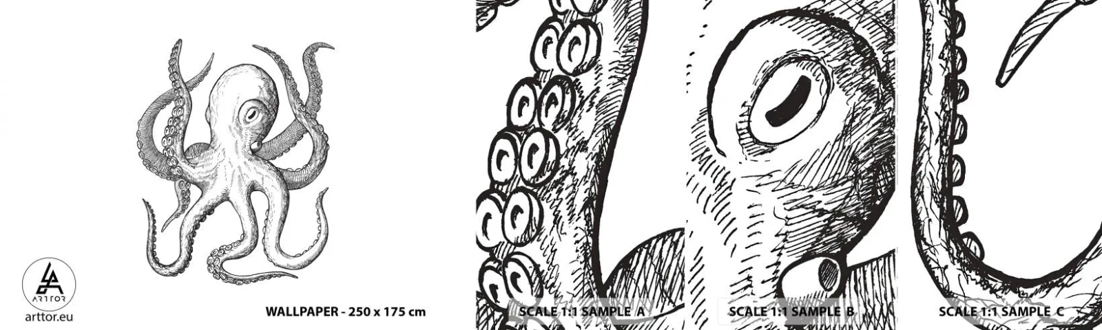 Fotótapéta Minta Standard Eco - Hullámokkal táncoló - Polip, Rajz, Tengerpart - 100x30 cm