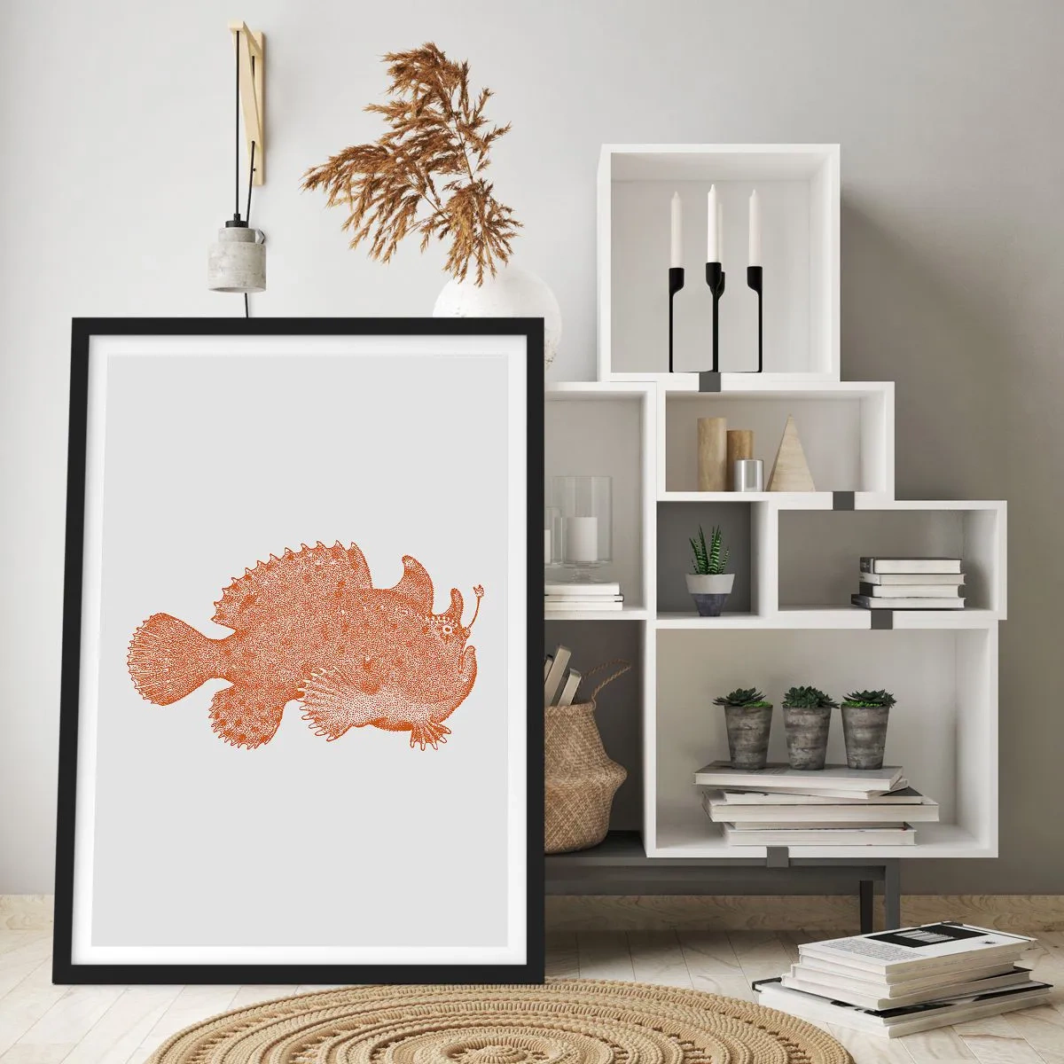 Poszter fehér keretben - Részletes illusztráció egy mélytengeri halról - 50x70cm - Mégiscsak egy hal - Modern fali dekoráció nappalihoz és hálószobához ARTTOR