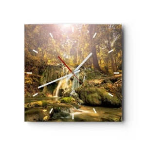 Falióra, Óra - Erdei vízesés a zöldben - 30x30 cm