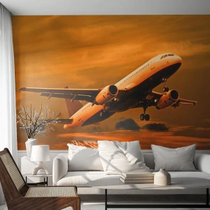 Fotótapéta Standard Eco - Repülés a nap felé - Repülőgép, Utazás, Napnyugta - 500x350 cm