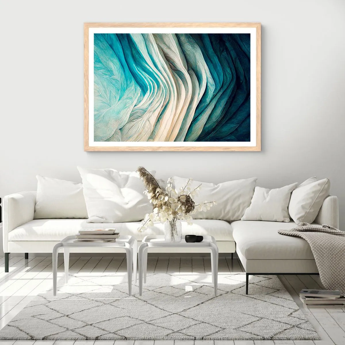 Poszter világos tölgy keretben - Kék telhetetlenség - 91x61 cm